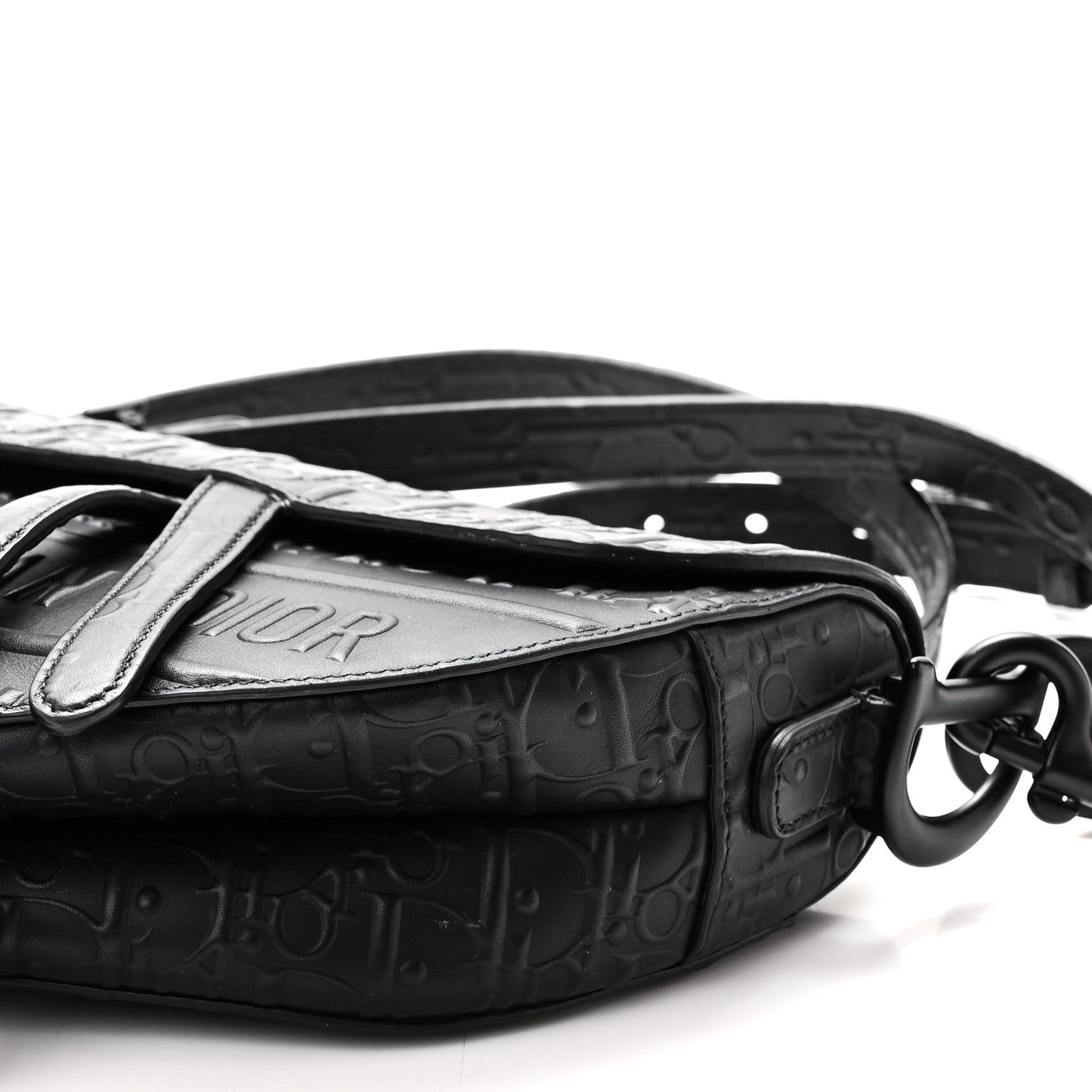 Calfskin Embossed Oblique Saddle Bag With Strap Black