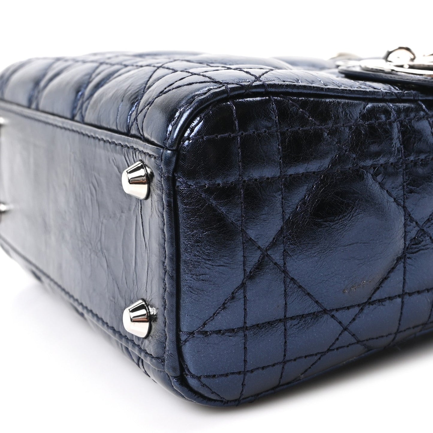 Metallic Crinkled Lambskin Cannage Mini Lady Dior Blue