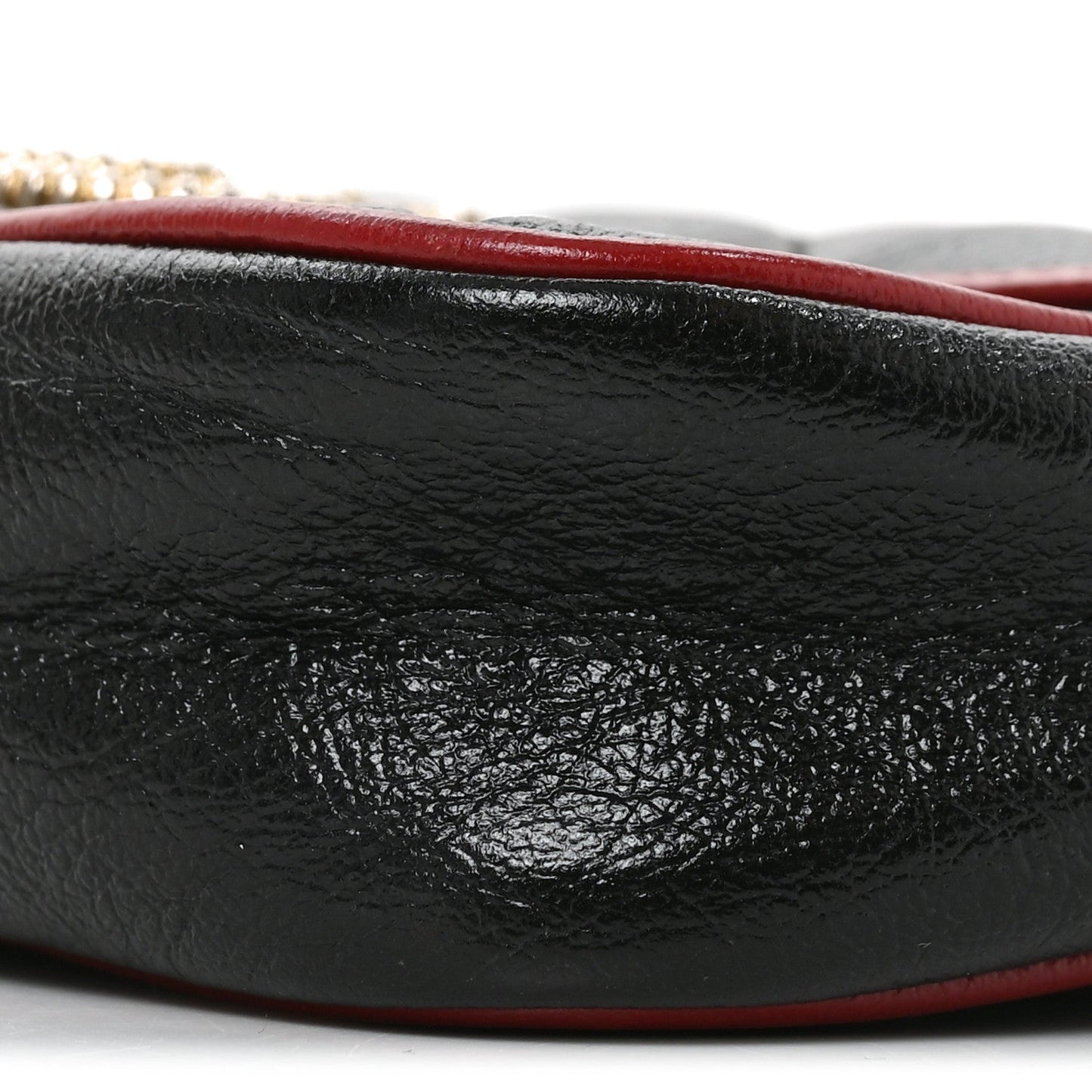 Vintage Effect Calfskin Matelasse Diagonal Super Mini Torchon GG Marmont Shoulder Bag Black Romantic Cherry