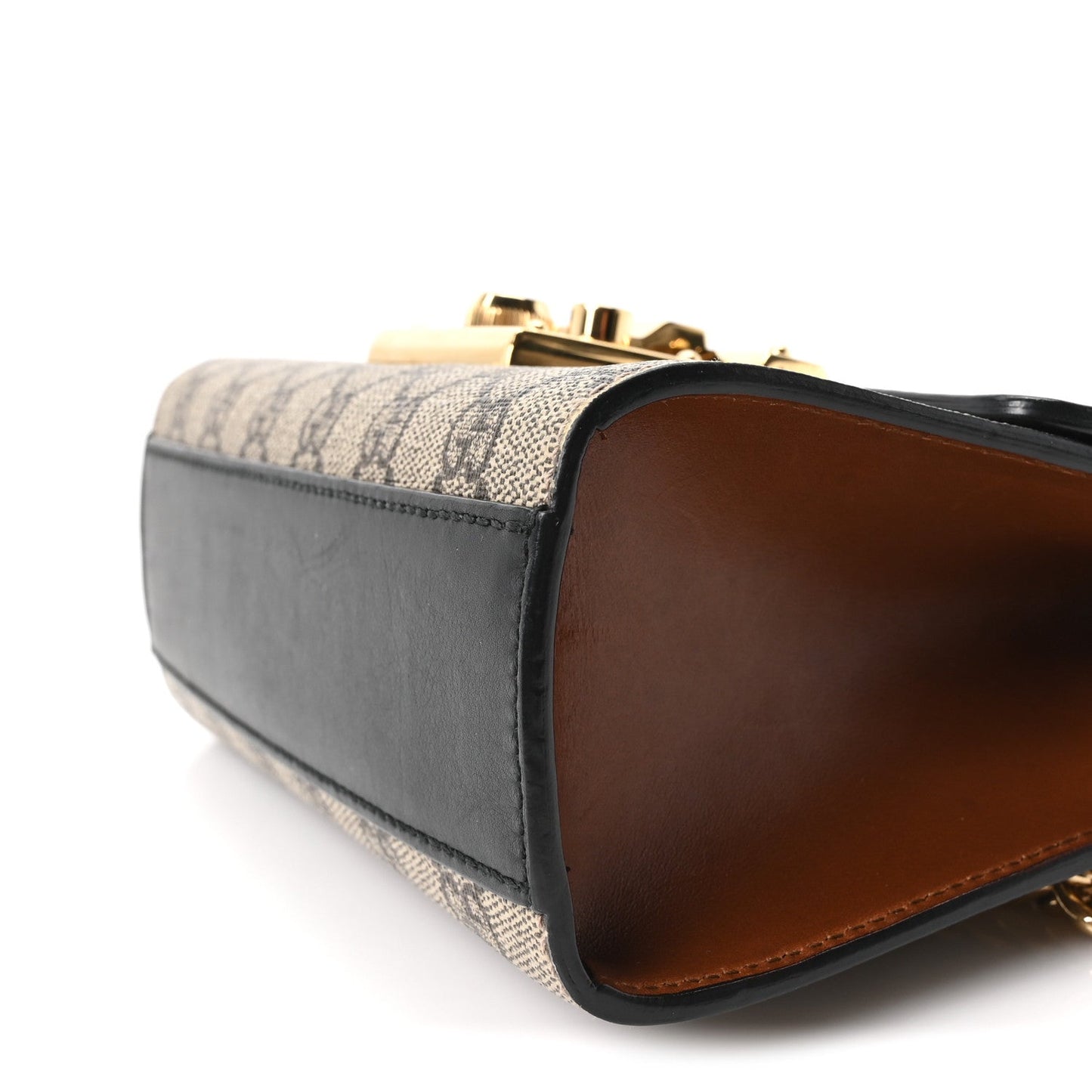 GG Supreme Monogram Calfskin Small Padlock Shoulder Bag Beige Black Cuir