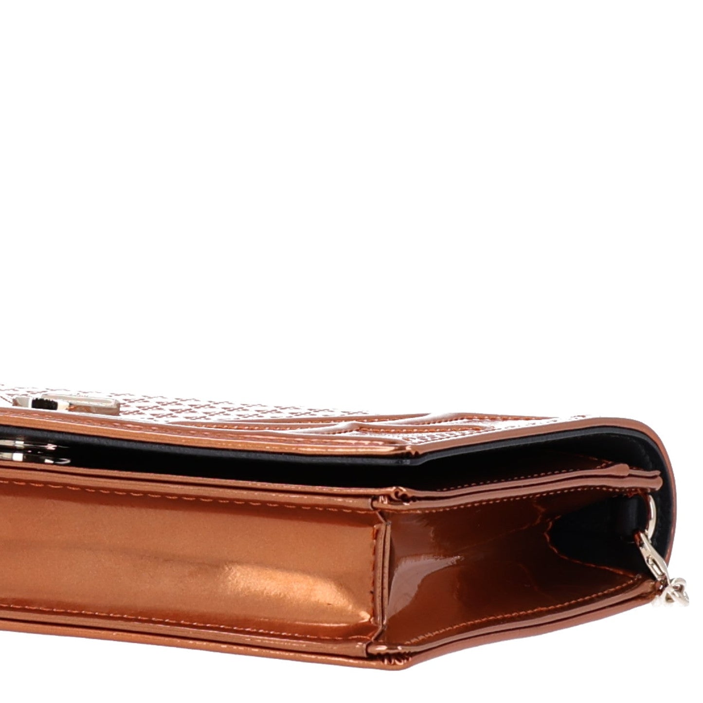 Metallic Patent Micro-Cannage Diorama Wallet on Chain Pouch Orange