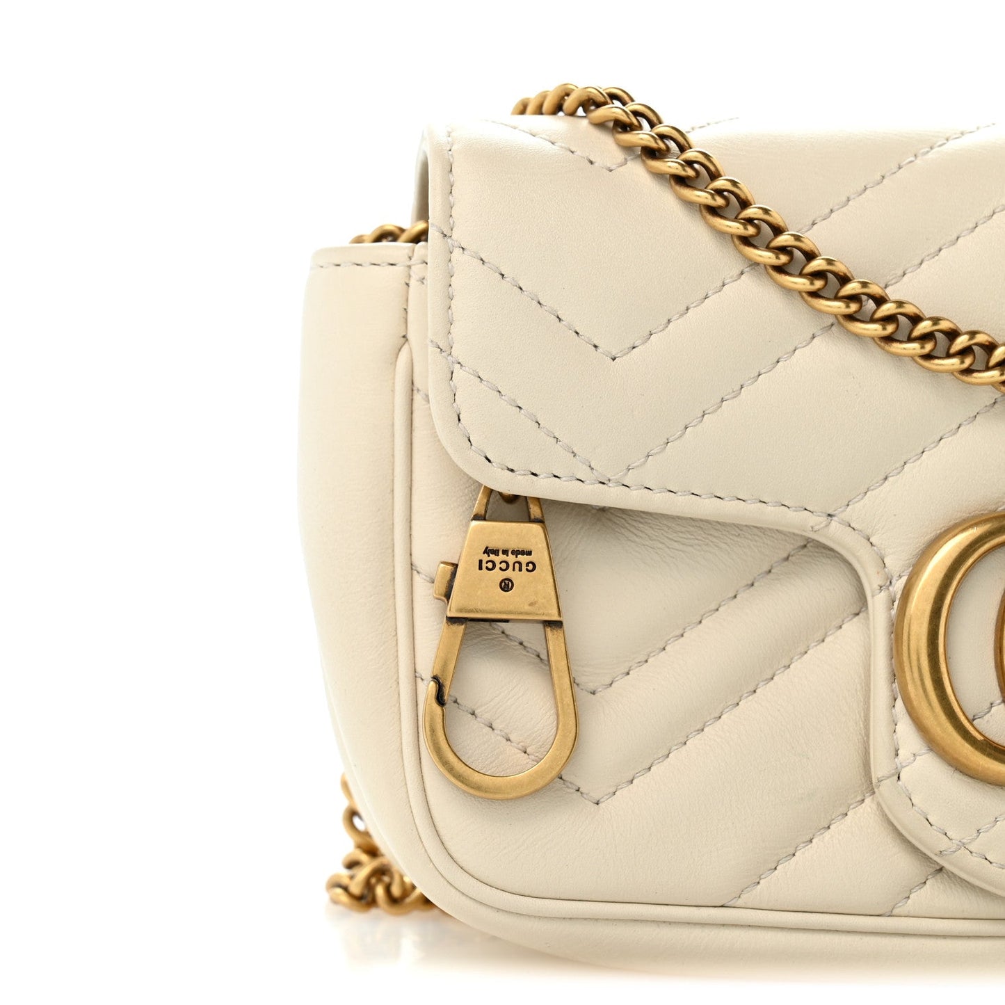Calfskin Matelasse Super Mini GG Marmont Shoulder Bag White