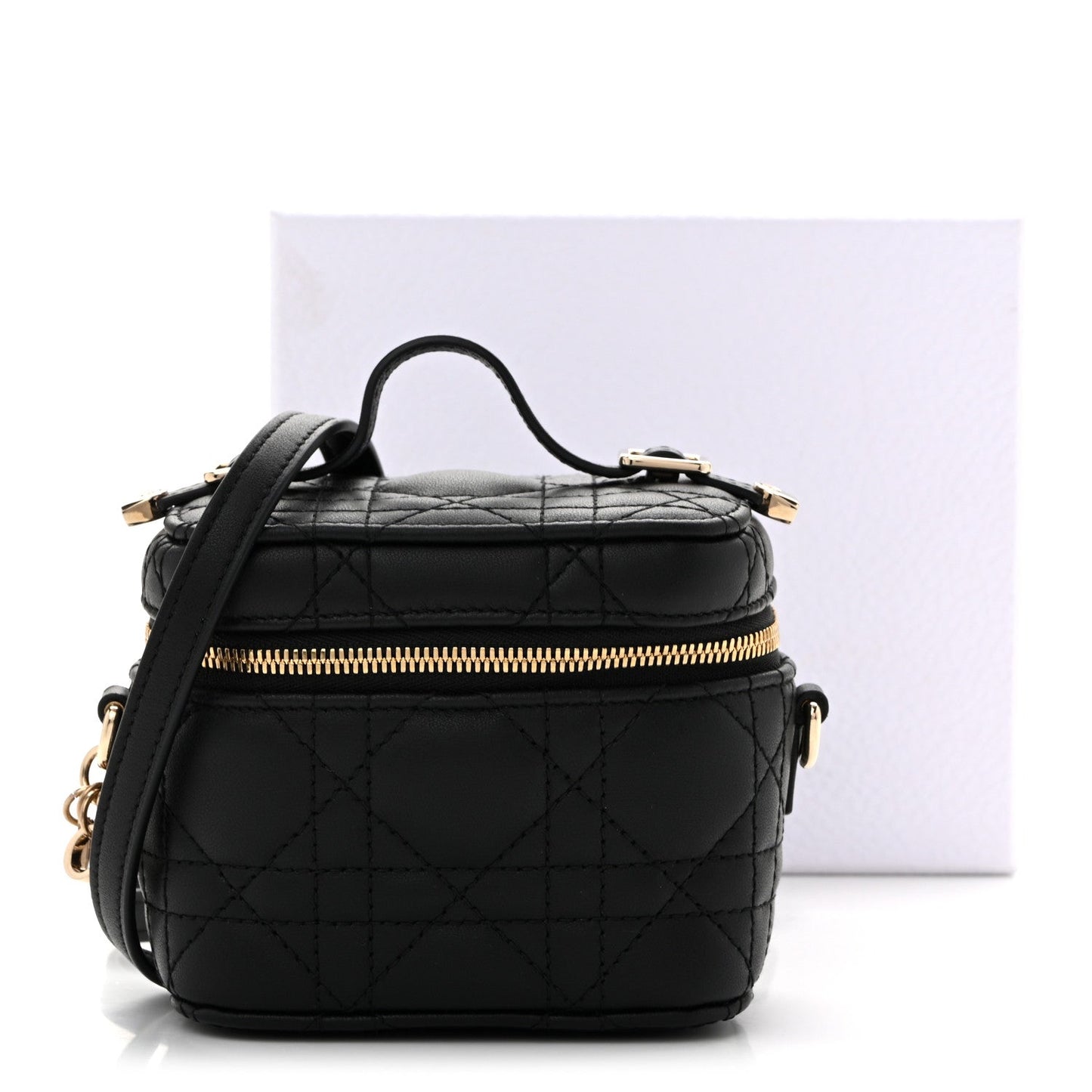 Lambskin Cannage Micro Lady Dior Vanity Case Black