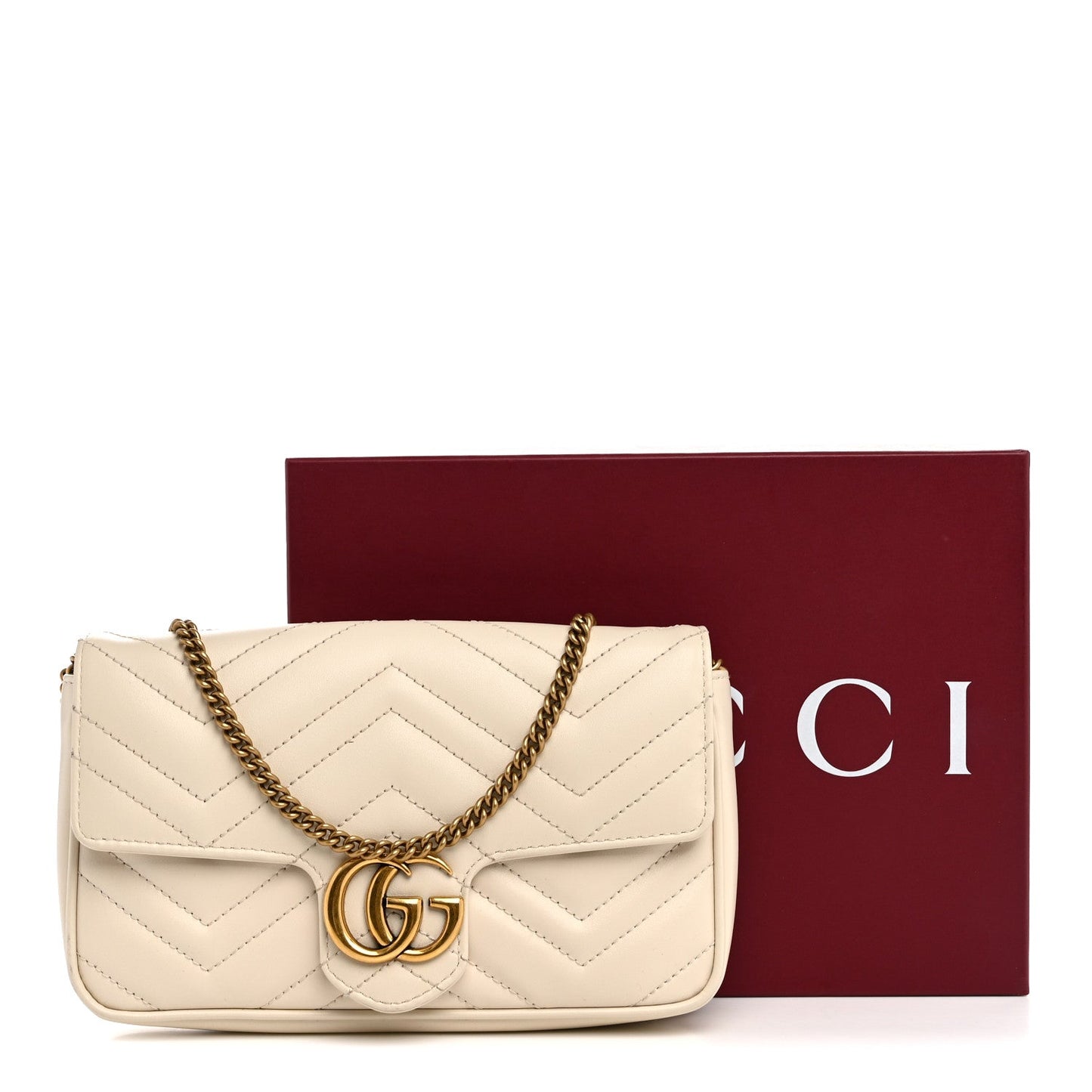 Calfskin Matelasse Mini GG Marmont Shoulder Bag With Card Holder White Black