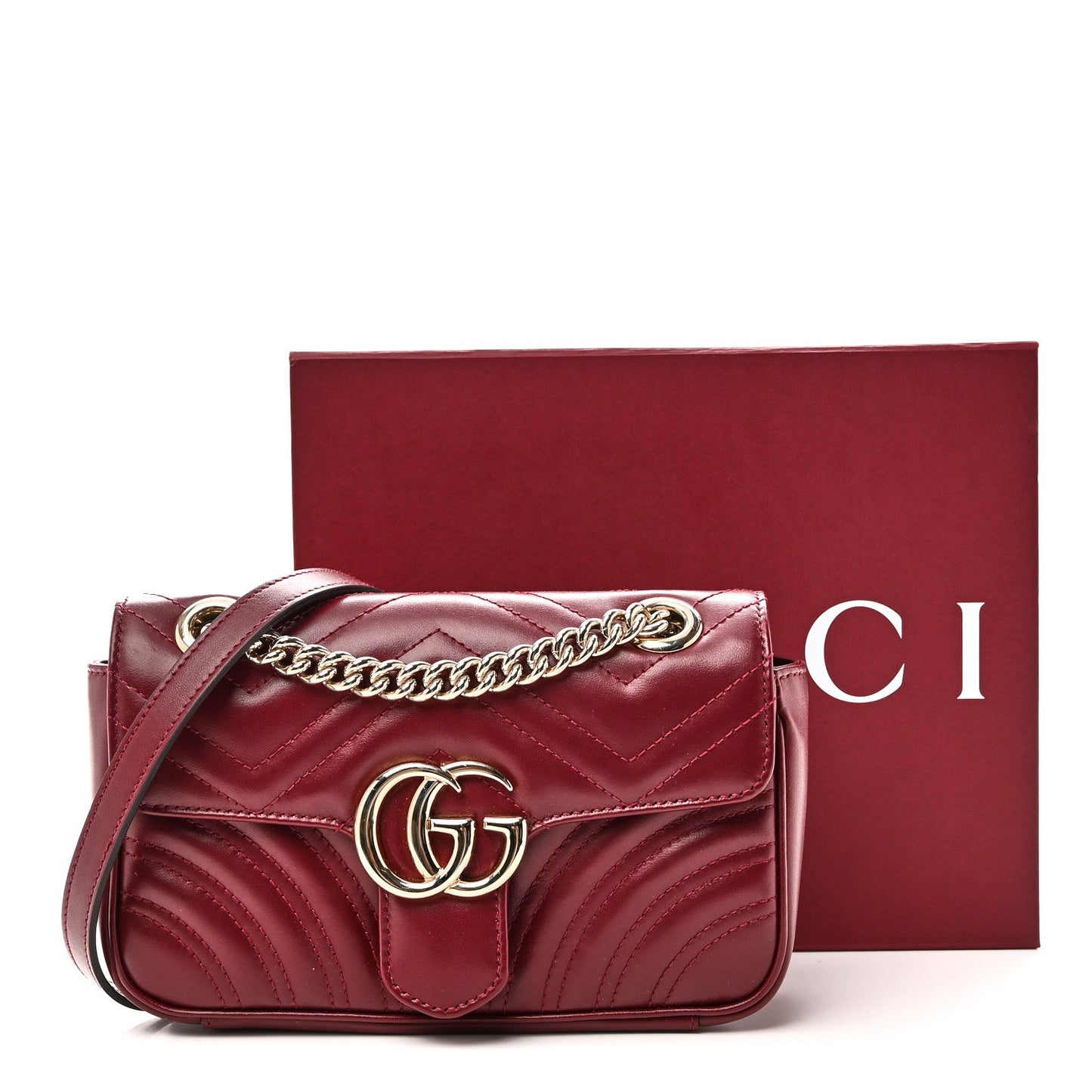 Calfskin Matelasse Mini GG Marmont Shoulder Bag Rosso Ancora
