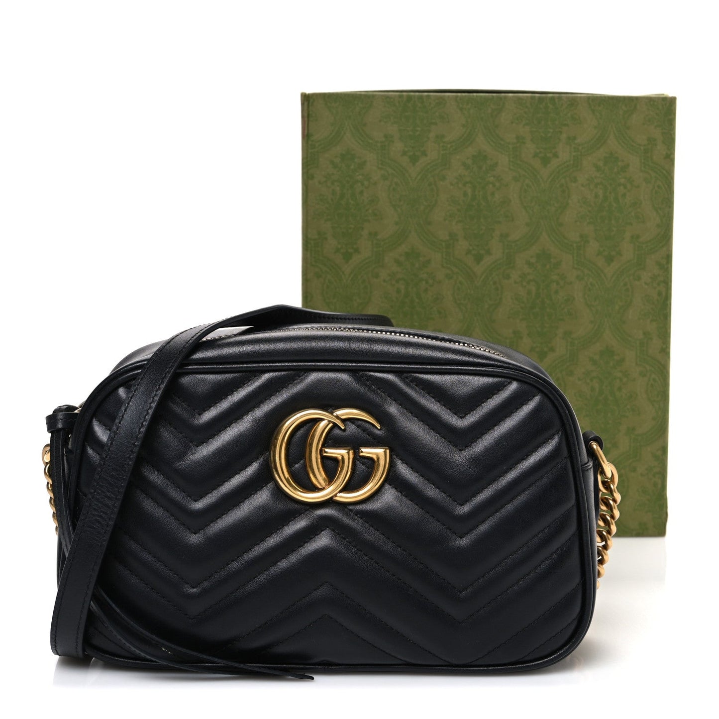 Calfskin Matelasse Small GG Marmont Chain Shoulder Bag Black