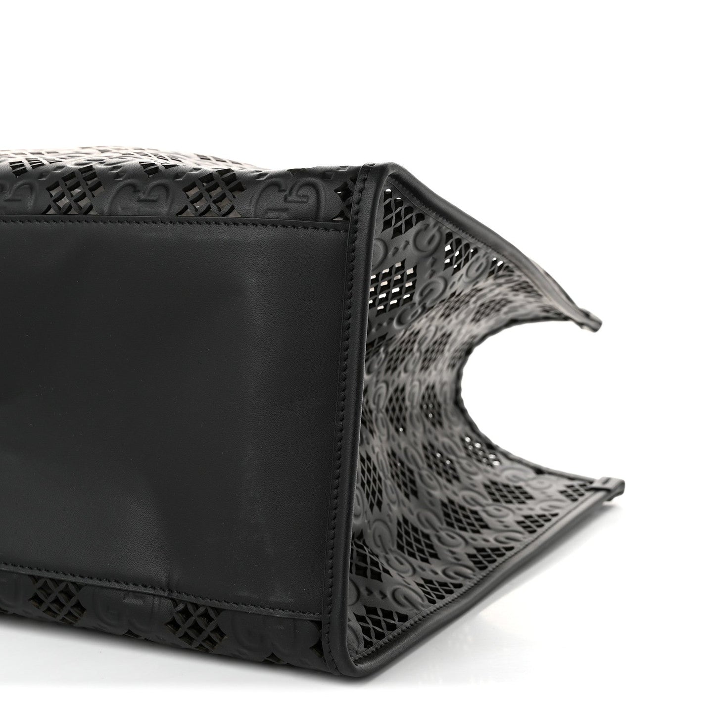 Calfskin GG Monogram Diamond Cut Medium Ophidia Tote Bag Black