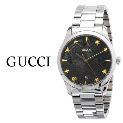 Gucci G Timeless Black Dial Silver Steel Strap Watch For Women - YA1264029A