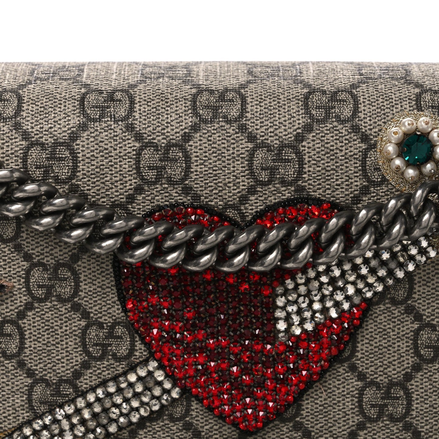 GG Supreme Monogram Suede Pierced Heart Embroidered Medium Dionysus Shoulder Bag Beige Ebony Pink Tropical Flower