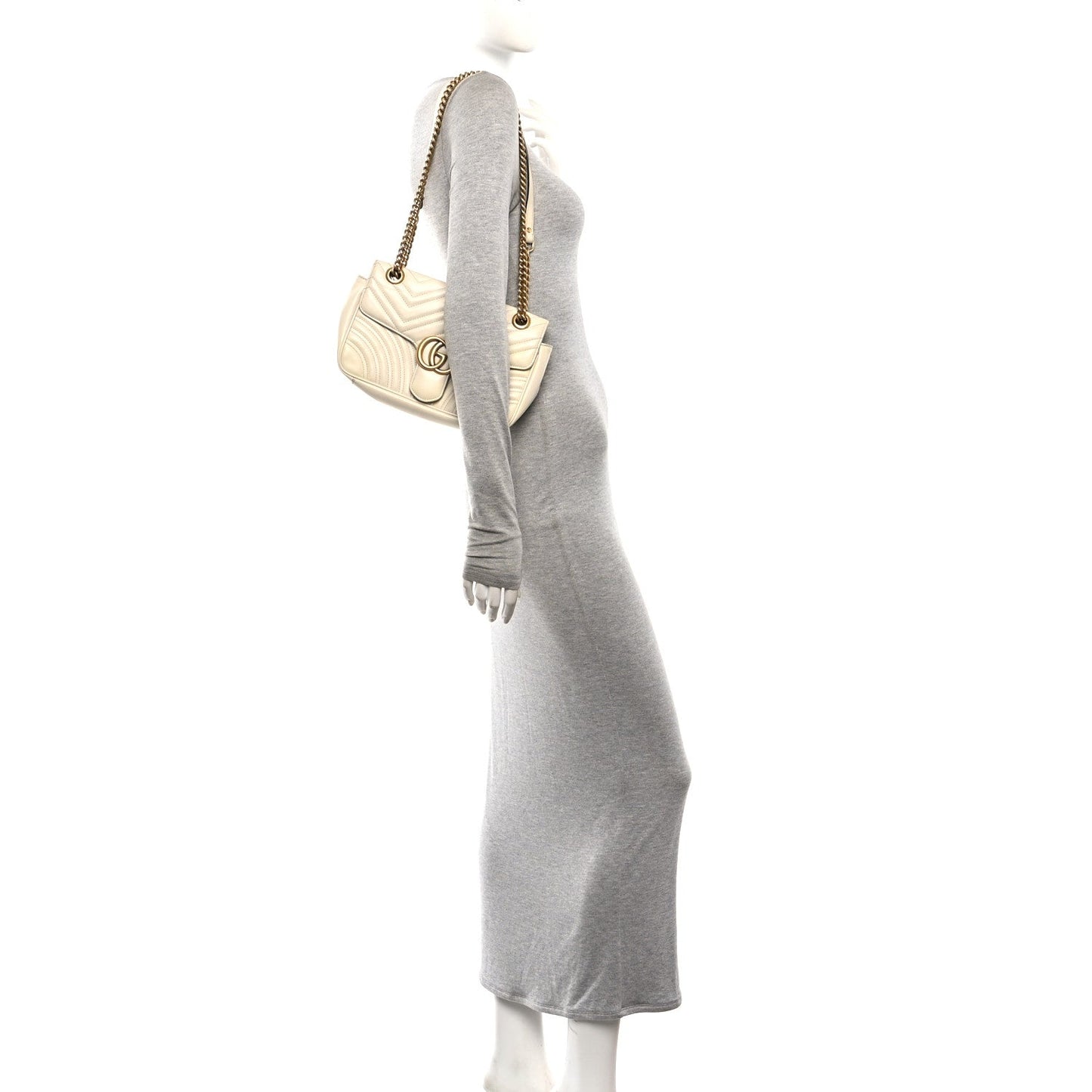 Calfskin Matelasse Small GG Marmont Shoulder Bag White