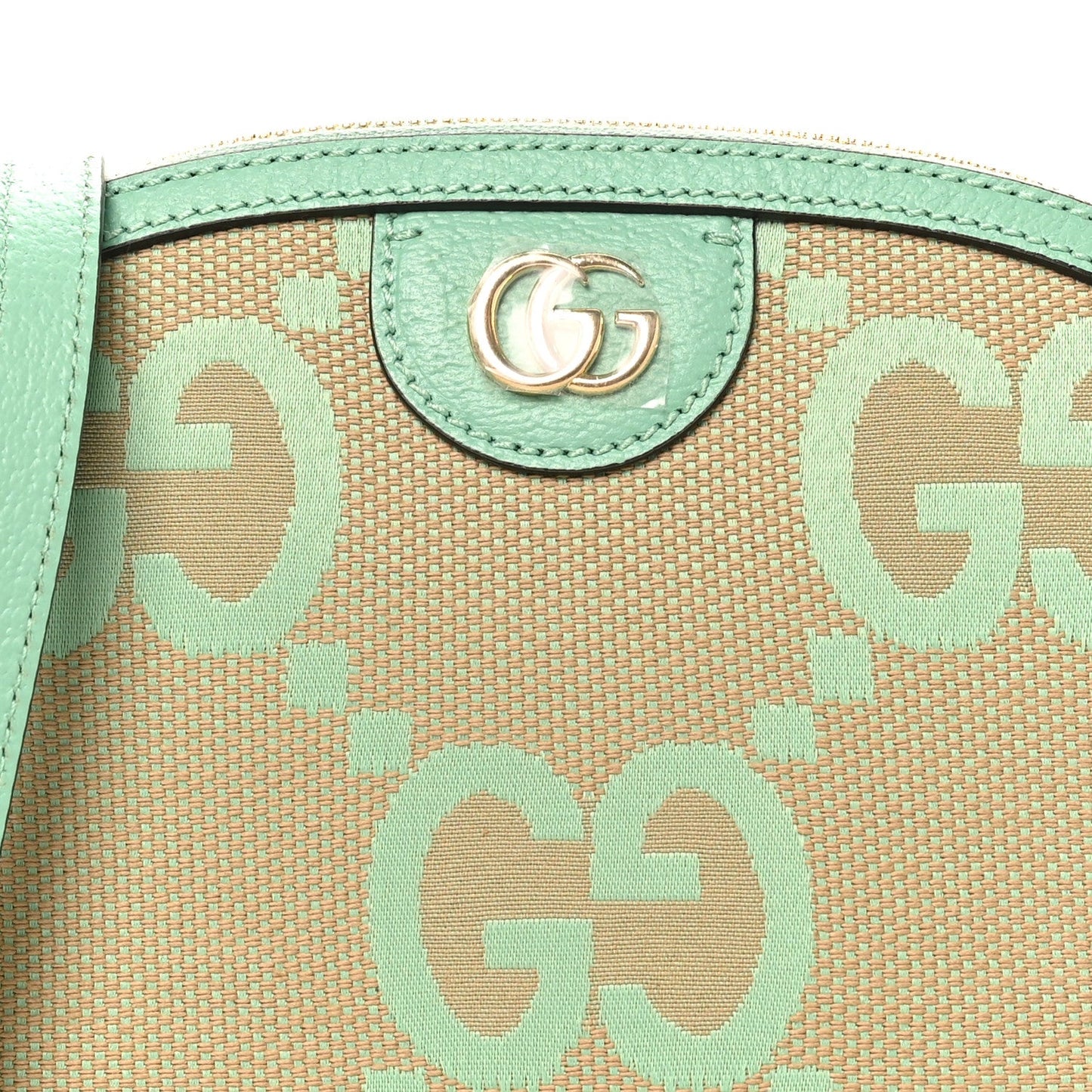 Monogram Jumbo GG Textured Dollar Calfskin Small Ophidia Dome Shoulder Bag Beige Pepperlight Mint