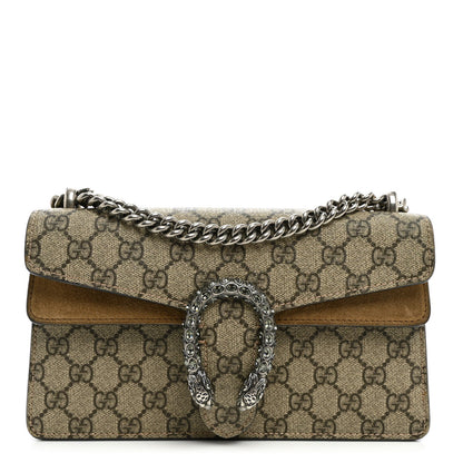 GG Supreme Monogram Suede Crystal Small Dionysus Shoulder Bag Beige Ebony Taupe
