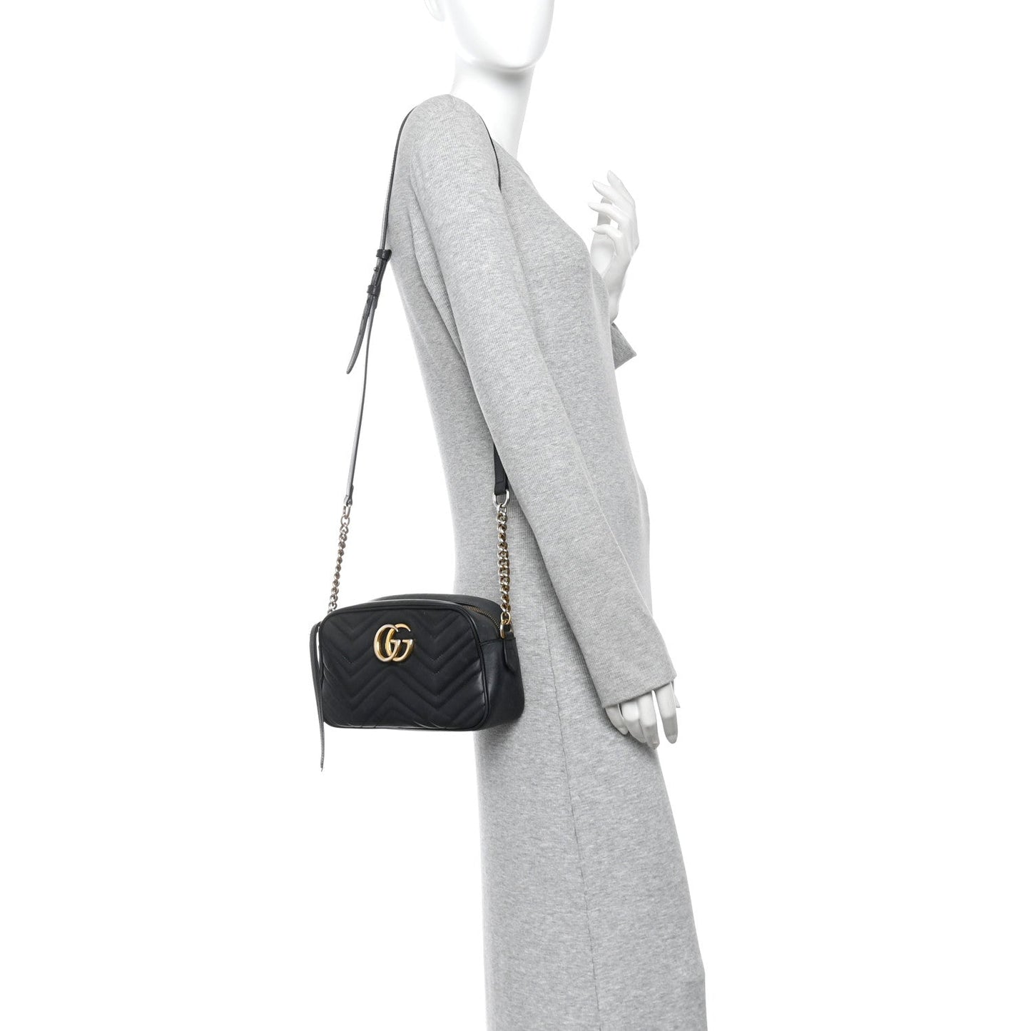 Calfskin Matelasse Small GG Marmont Chain Shoulder Bag Black