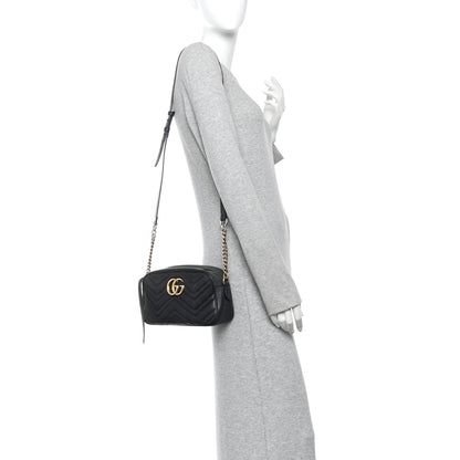 Calfskin Matelasse Small GG Marmont Chain Shoulder Bag Black