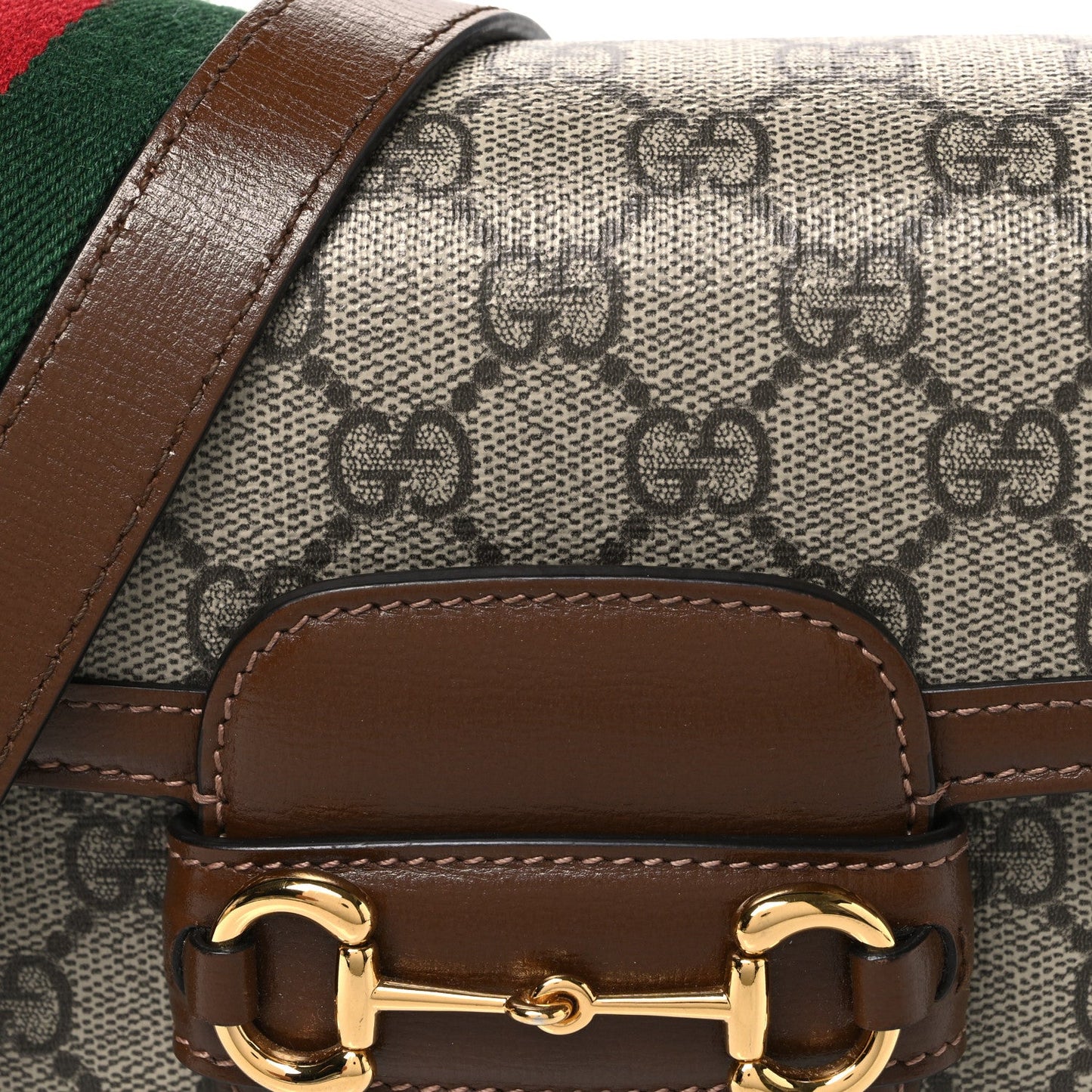 GG Supreme Monogram Web Mini Horsebit 1955 Shoulder Bag Beige Brown Sugar