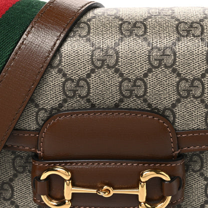 GG Supreme Monogram Web Mini Horsebit 1955 Shoulder Bag Beige Brown Sugar