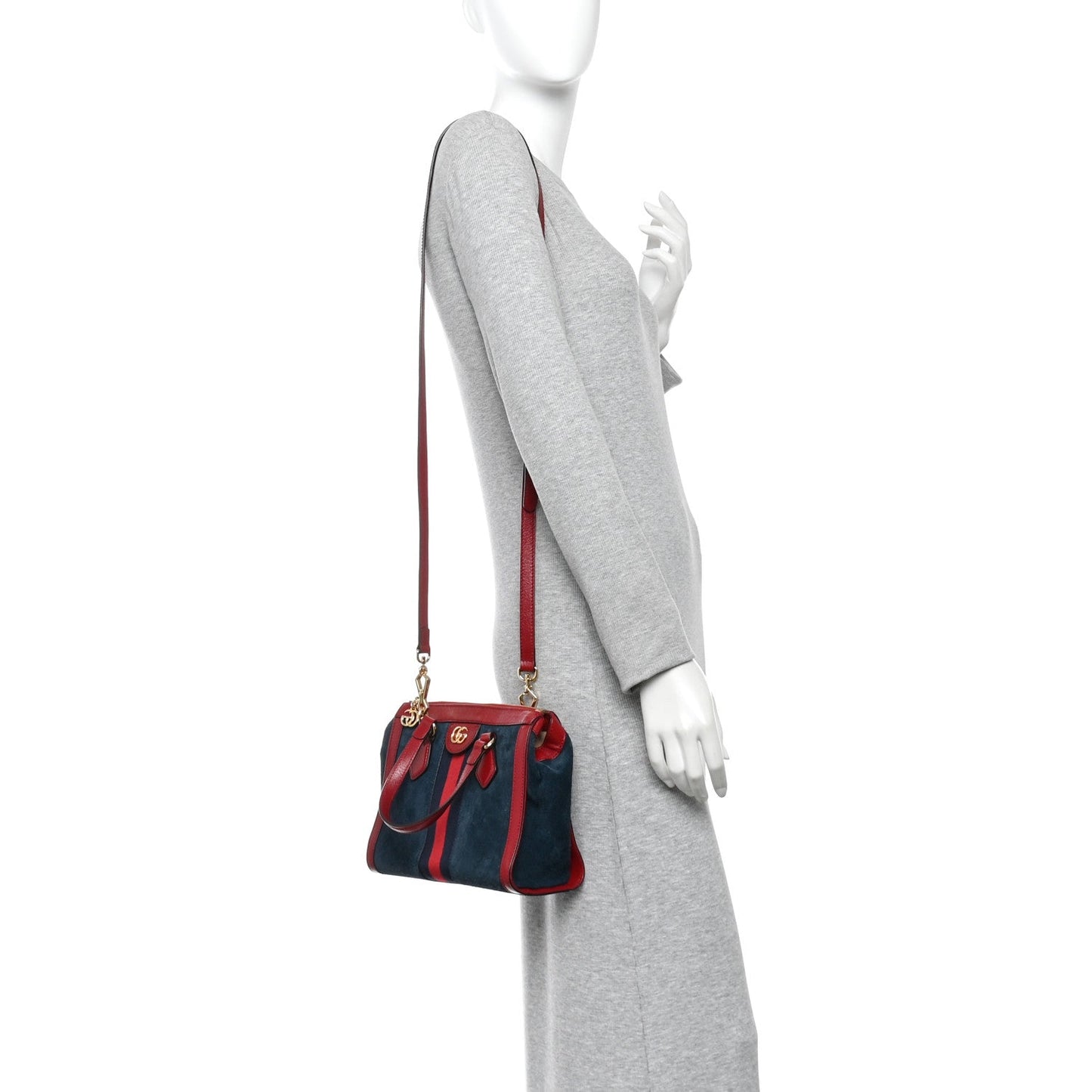 Suede Calfskin Web Small Ophidia Tote Bag New Blue Romantic Cherry