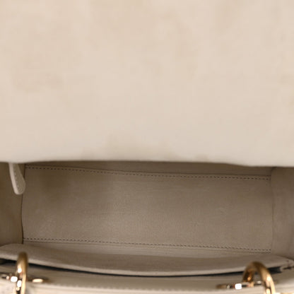 Calfskin Embroidered Medium Lady D-Lite White Gold