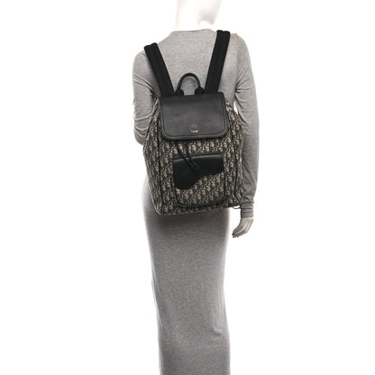 Oblique Jacquard Grained Calfskin Drawstring Saddle Backpack Beige Black