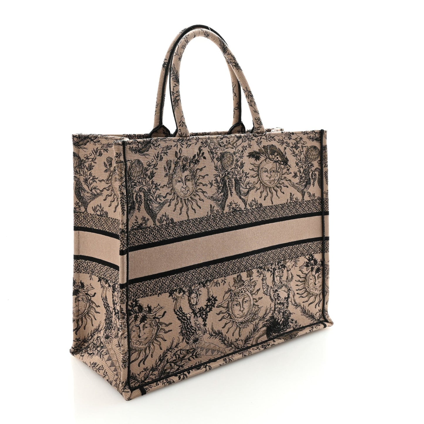 Canvas Embroidered Large Toile de Jouy Soleil Book Tote Beige
