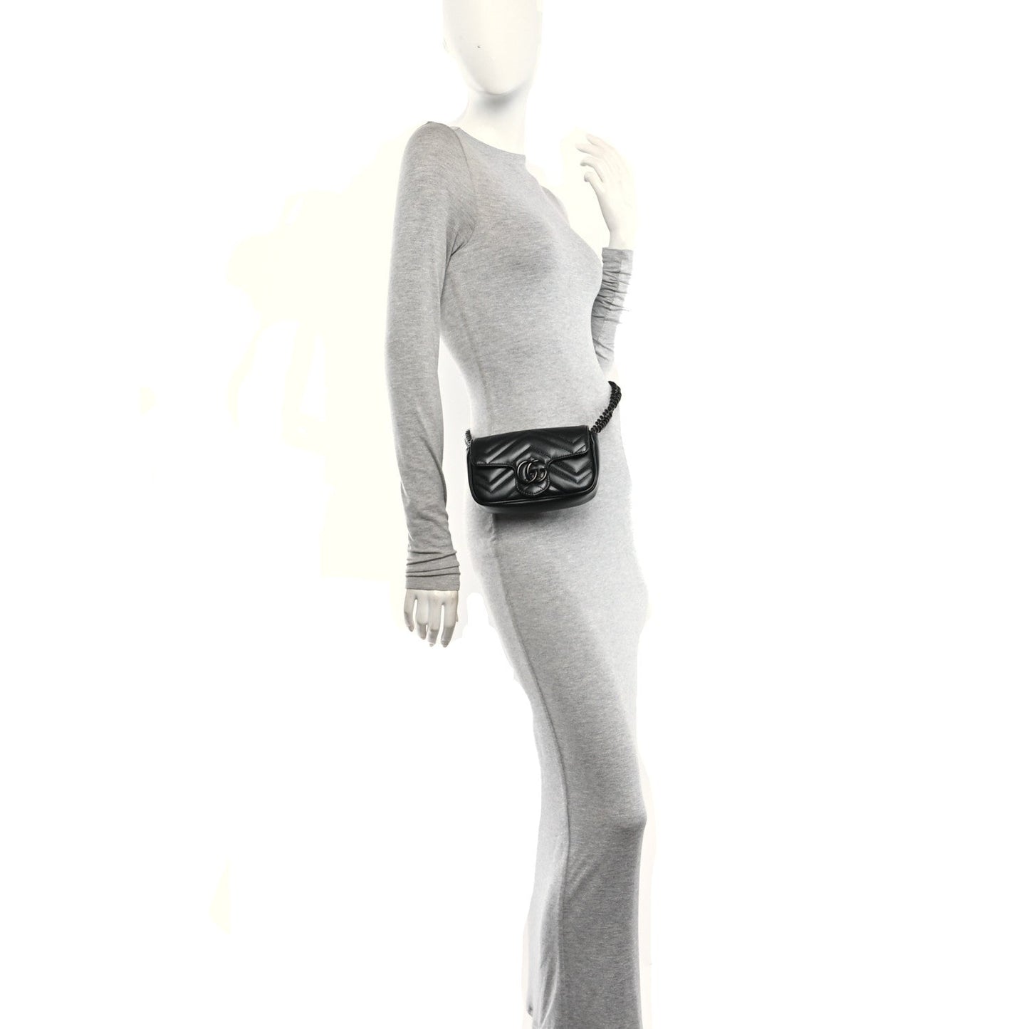 Calfskin Matelasse Monochrome GG Marmont Chain Belt Bag Black