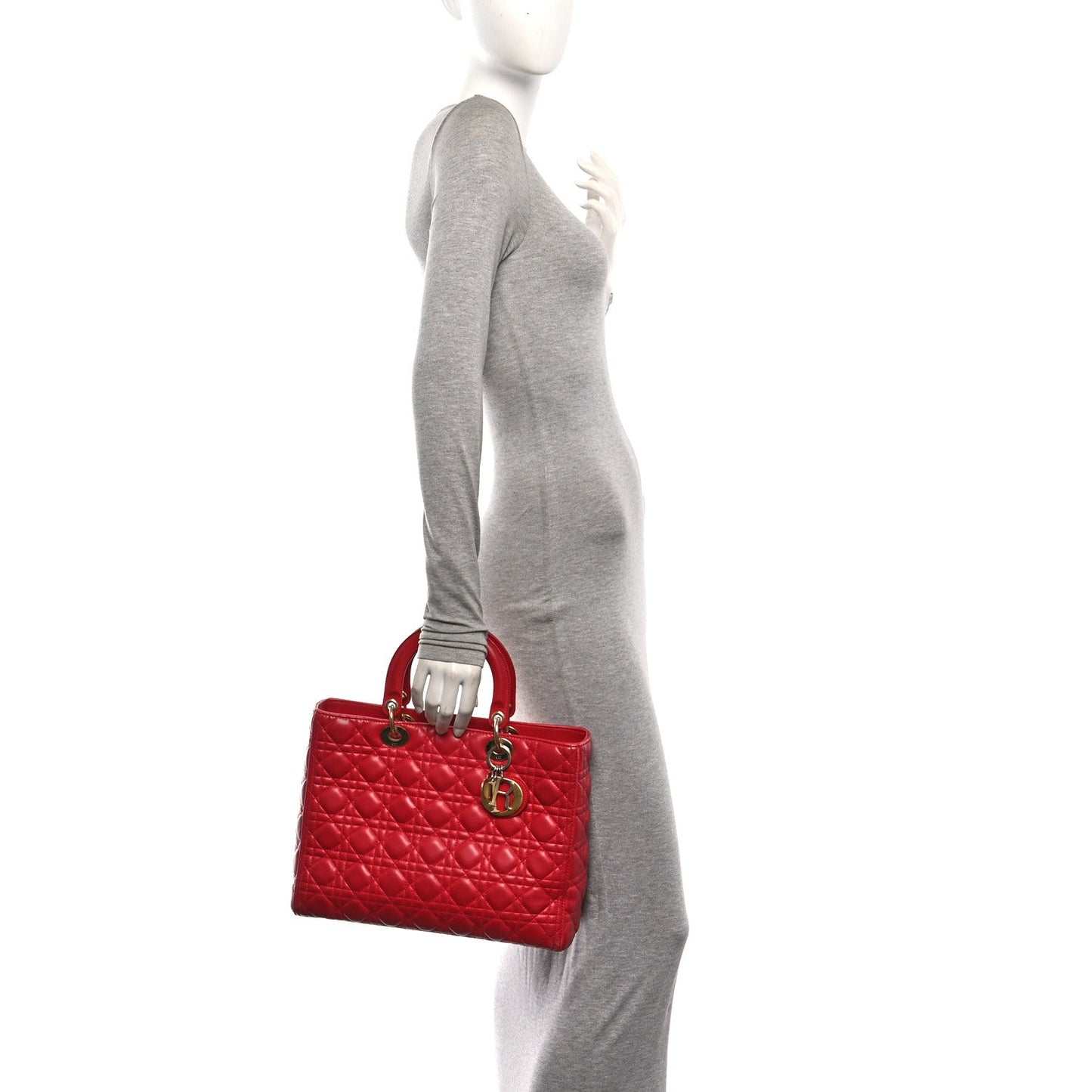 Lambskin Cannage Large Lady Dior Red