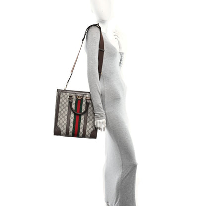 GG Supreme Monogram Textured Dollar Calfskin Web Medium Ophidia Tote Bag Beige Ebony