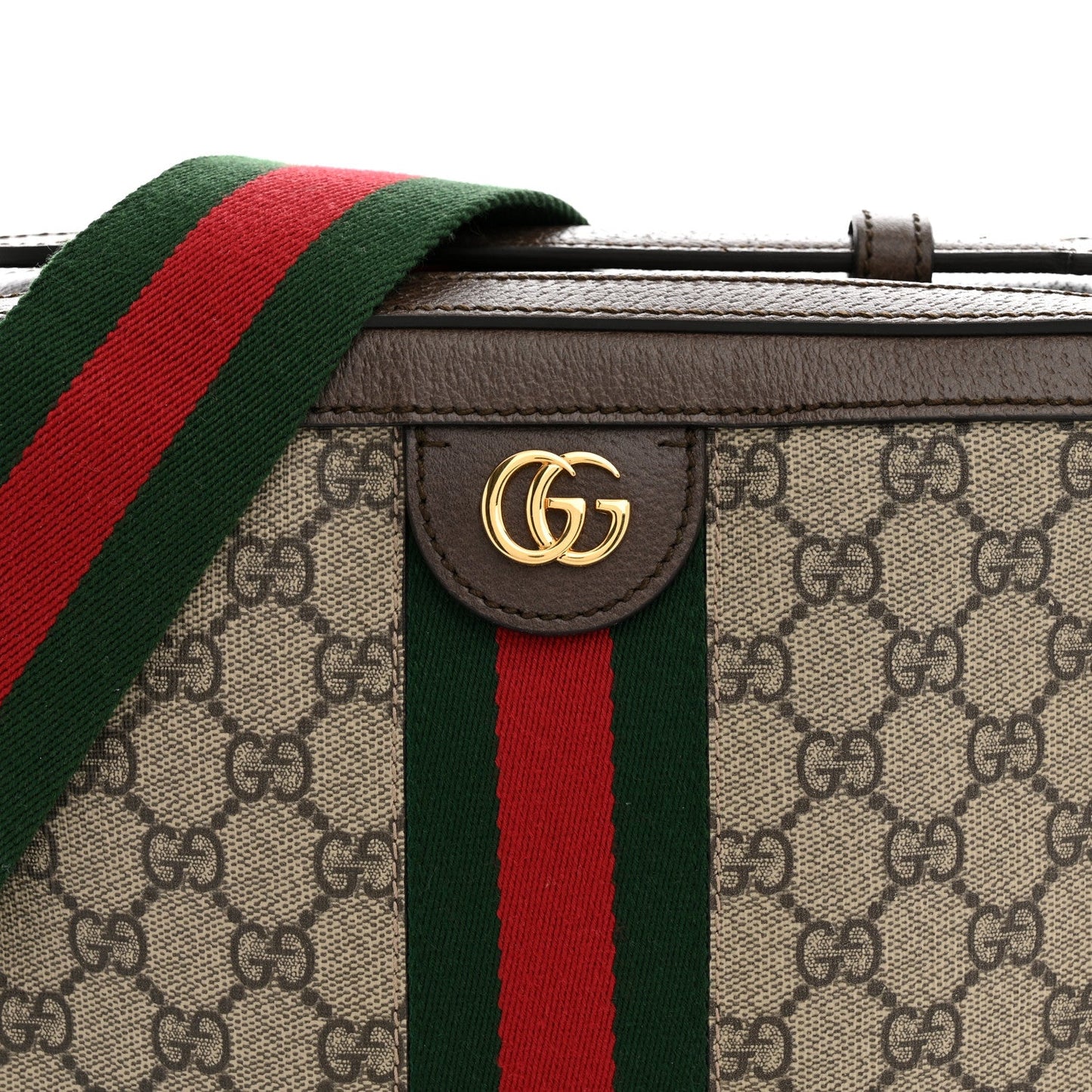 GG Supreme Monogram Web Small Ophidia Top Handle Shoulder Bag Brown