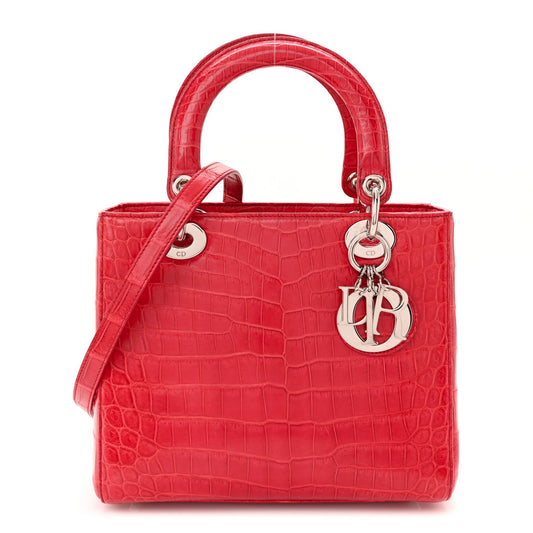 Alligator Medium Lady Dior Red