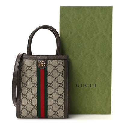 GG Supreme Monogram Textured Dollar Calfskin Web Super Mini Ophidia Mini Tote Bag Beige Ebony New Acero