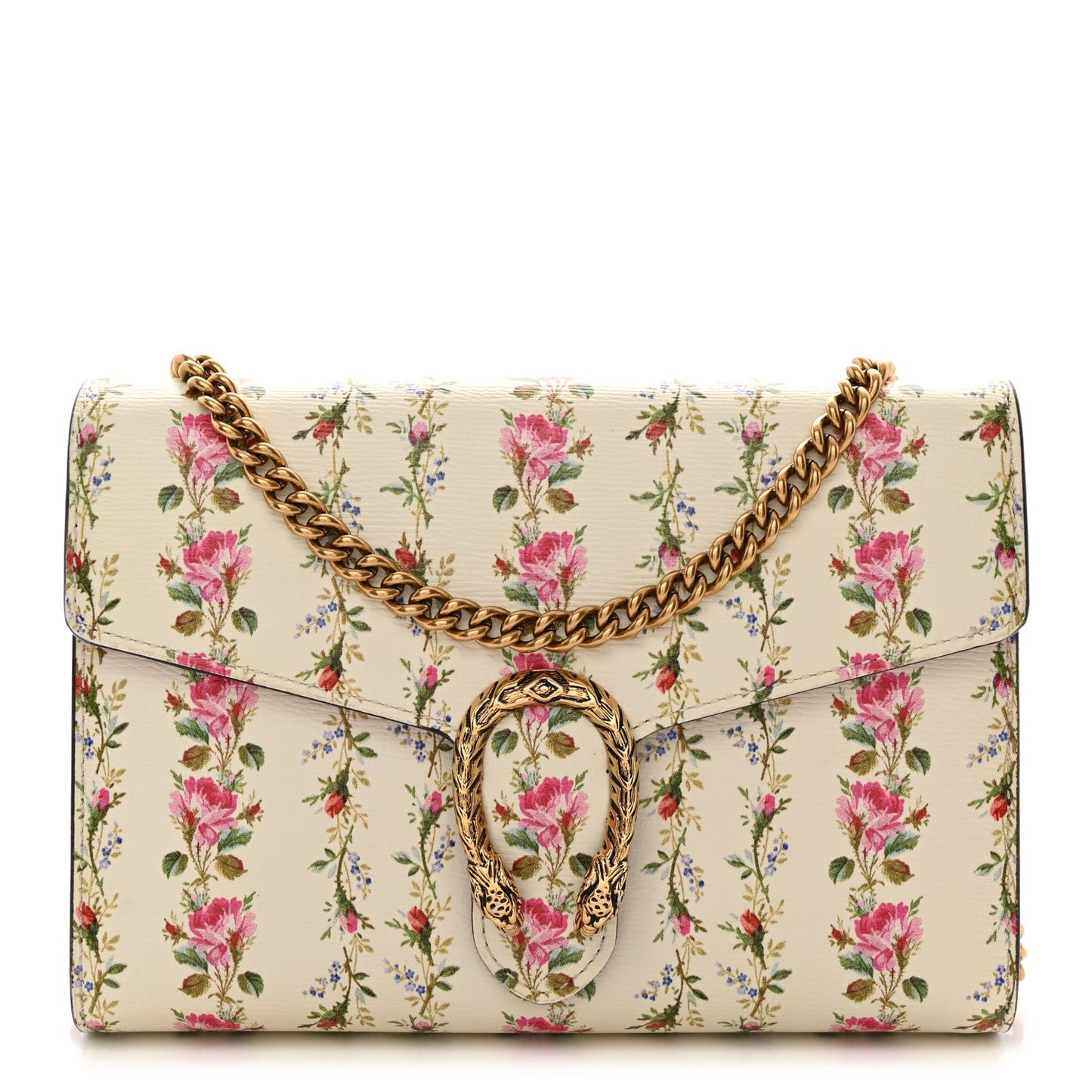 Calfskin Floral Print Mini Dionysus Chain Wallet Ivory Pink