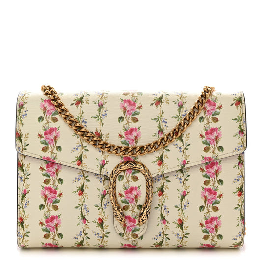 Calfskin Floral Print Mini Dionysus Chain Wallet Ivory Pink