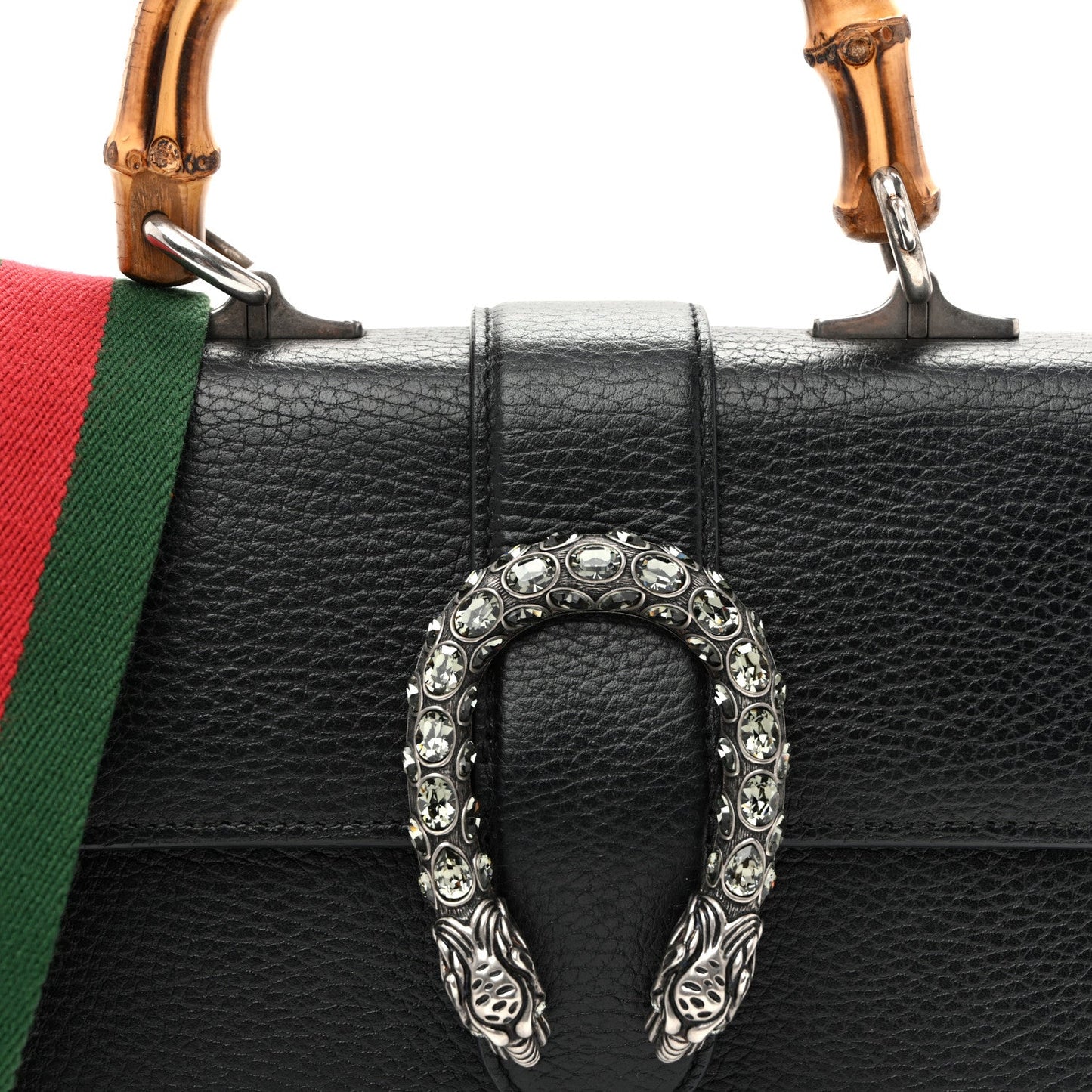 Dollar Calfskin Crystal Web Mini Dionysus Bamboo Top Handle Bag Black Black Diamond