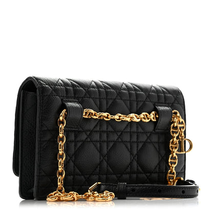 Supple Calfskin Caro Pouch with Chain Black