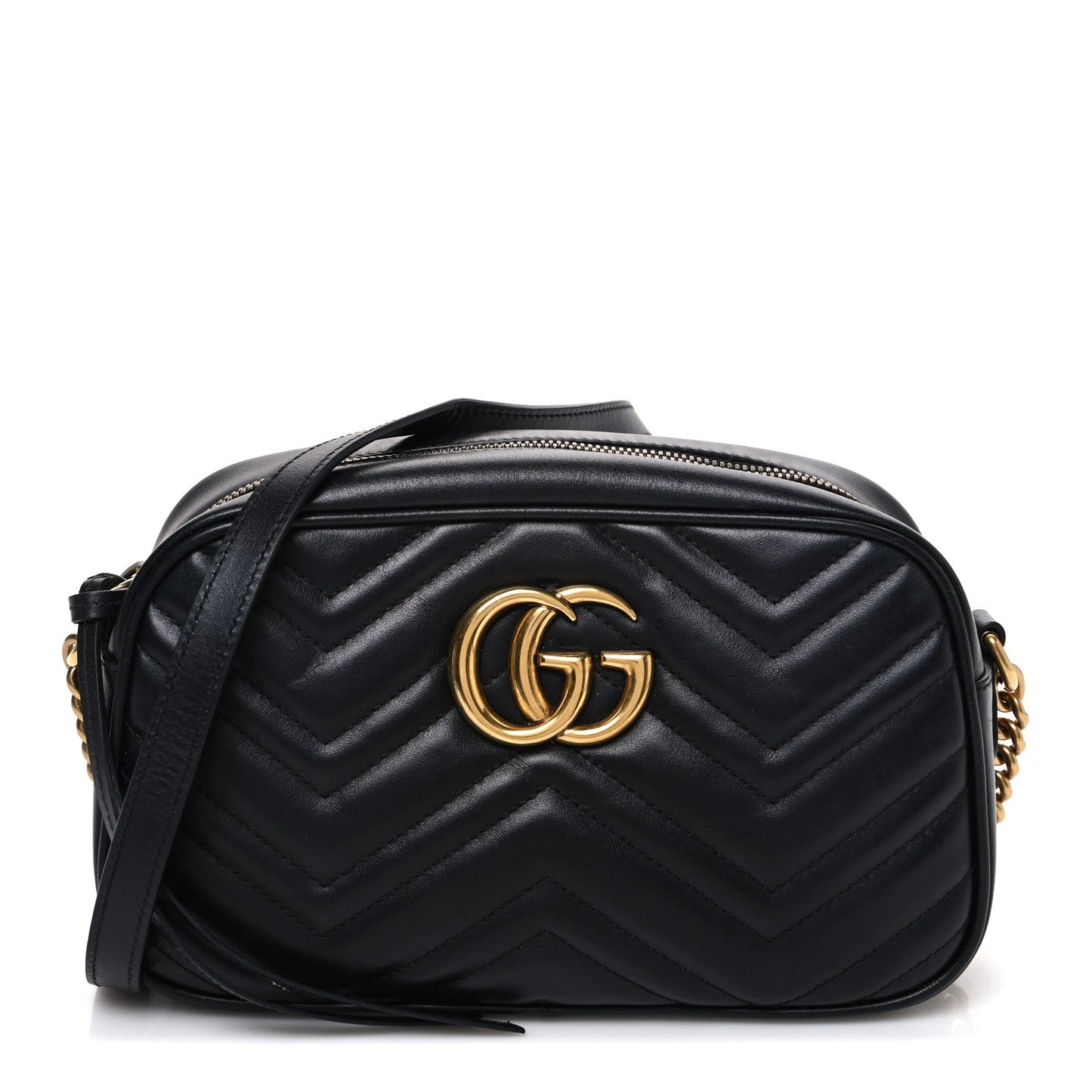 Calfskin Matelasse Small GG Marmont Chain Shoulder Bag Black