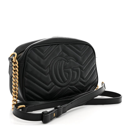 Calfskin Matelasse Small GG Marmont Chain Shoulder Bag Black