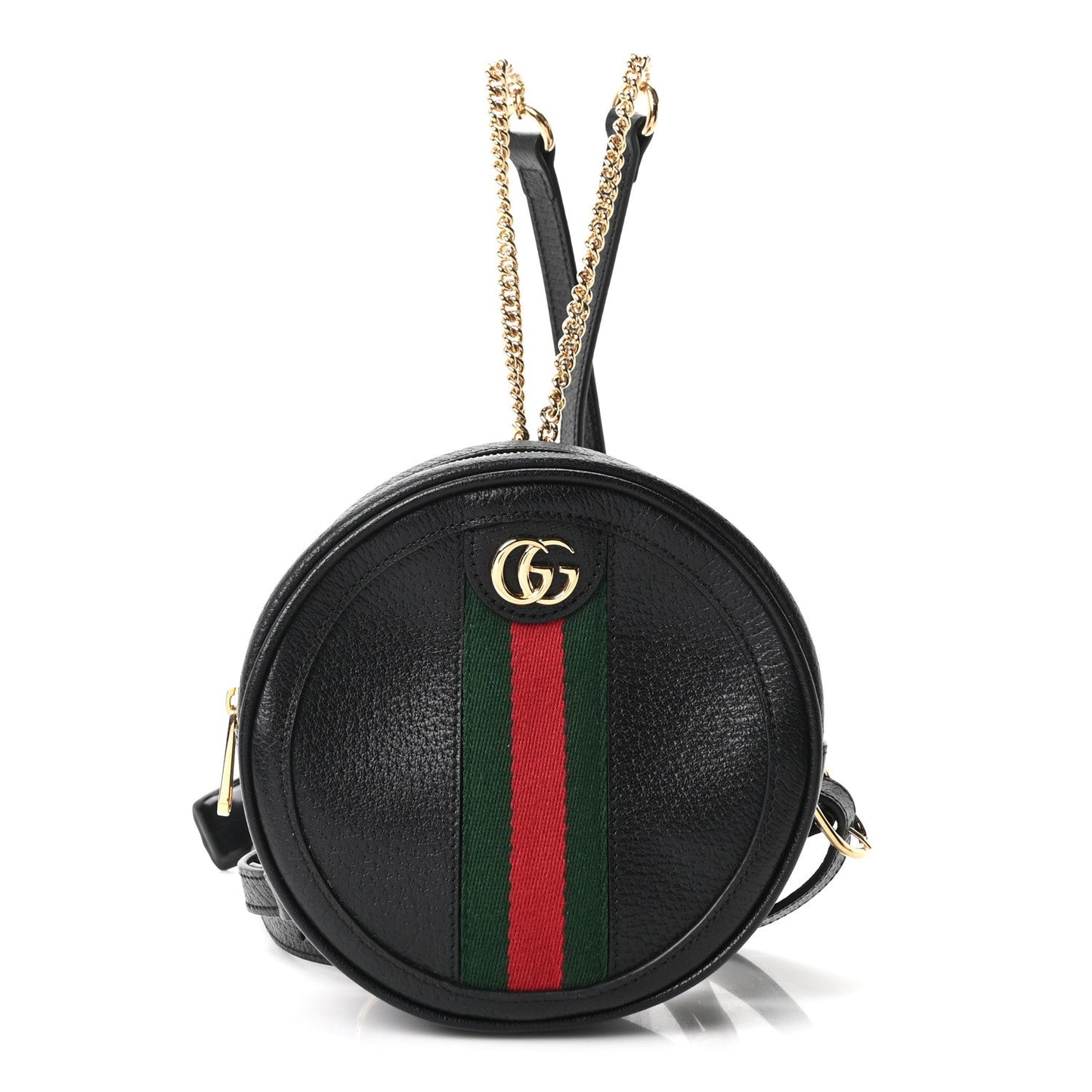 Grained Calfskin Web Mini Ophidia Round Backpack  Black
