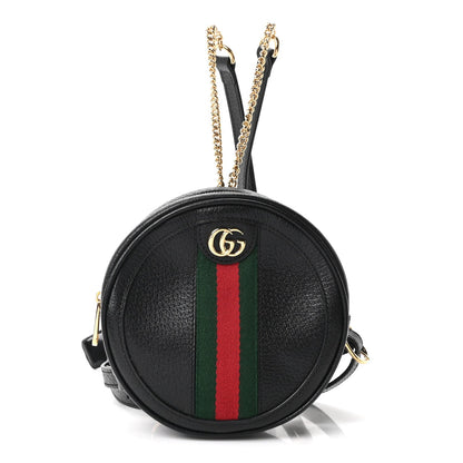 Grained Calfskin Web Mini Ophidia Round Backpack  Black
