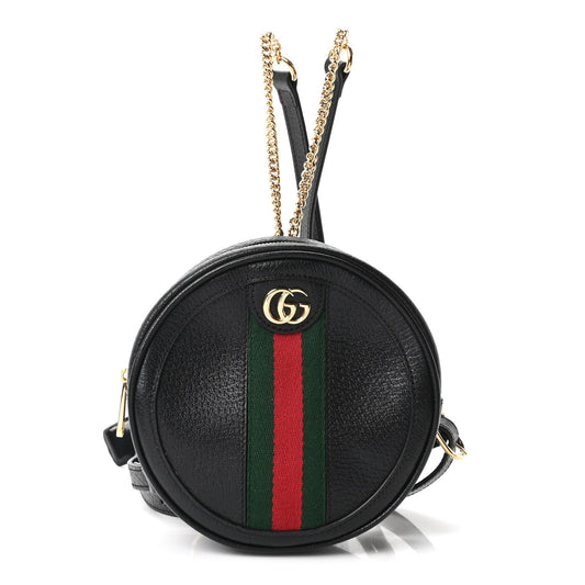 Grained Calfskin Web Mini Ophidia Round Backpack  Black