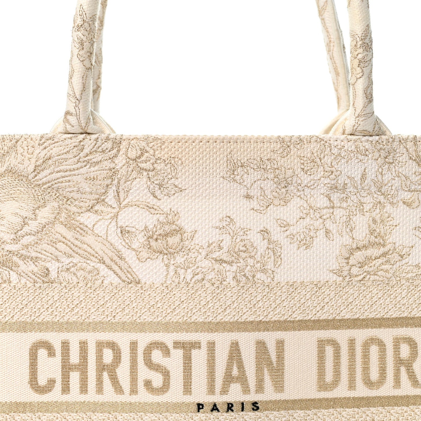 Canvas Embroidered Medium Jardin D'Hiver Book Tote White Gold