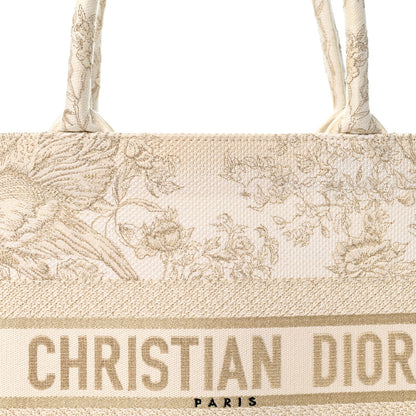 Canvas Embroidered Medium Jardin D'Hiver Book Tote White Gold