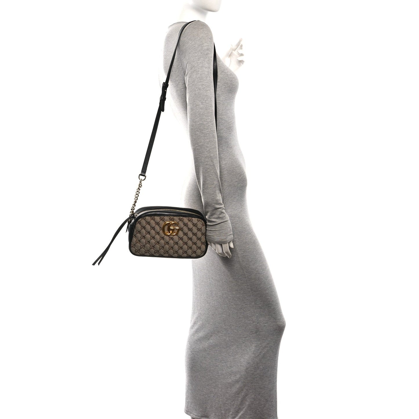 Monogram Matelasse Diagonal Small GG Marmont Chain Shoulder Bag Beige Black