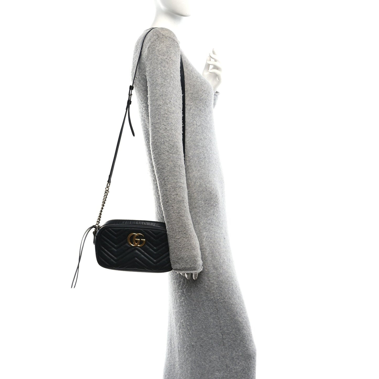 Calfskin Matelasse Small GG Marmont Chain Shoulder Bag Black