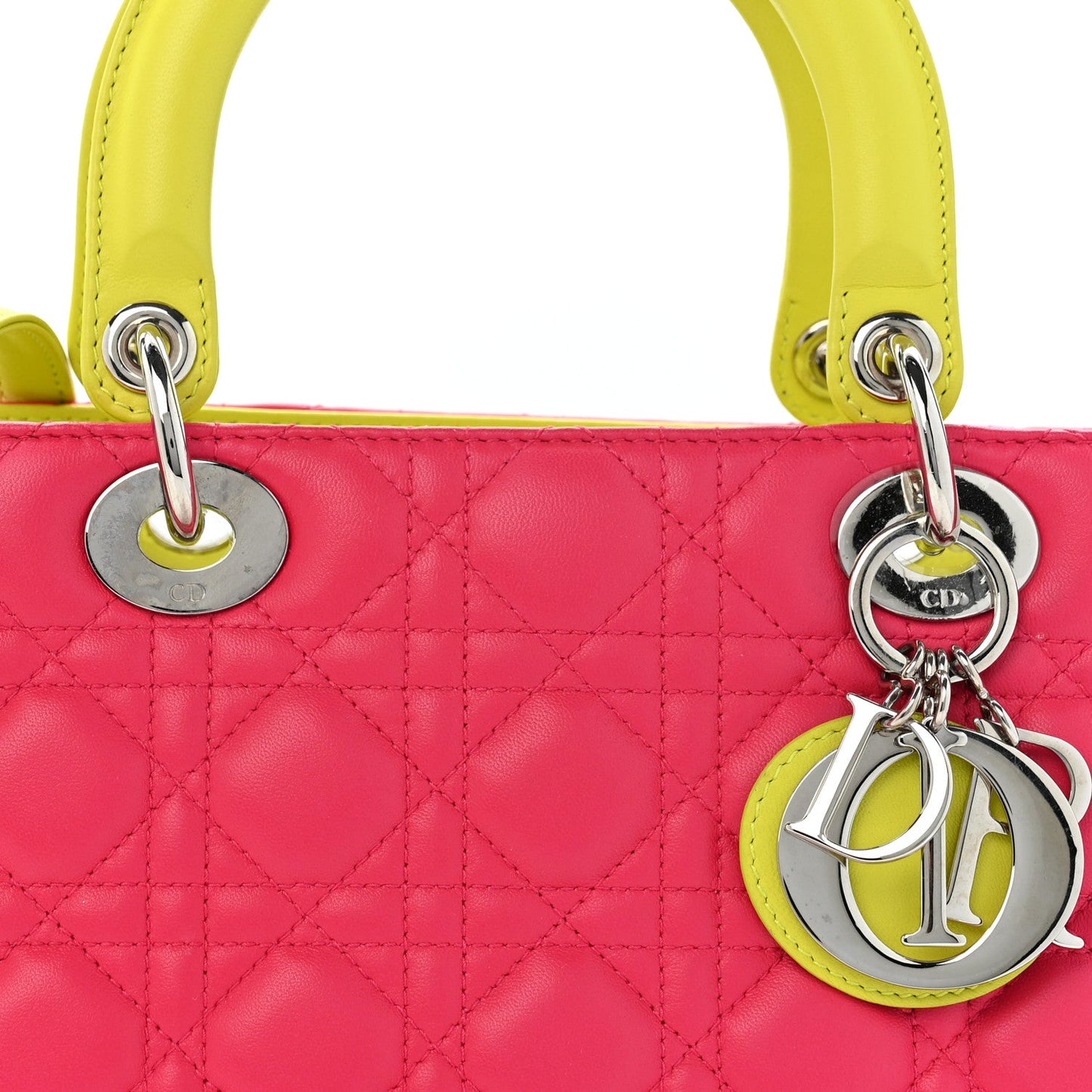 Lambskin Cannage Medium Tri-Color Lady Dior Pink Blue Yellow