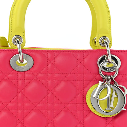 Lambskin Cannage Medium Tri-Color Lady Dior Pink Blue Yellow