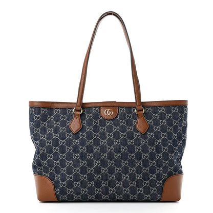 New Denim GG Monogram Medium Ophidia Shopping Tote Blue Tea Cuir