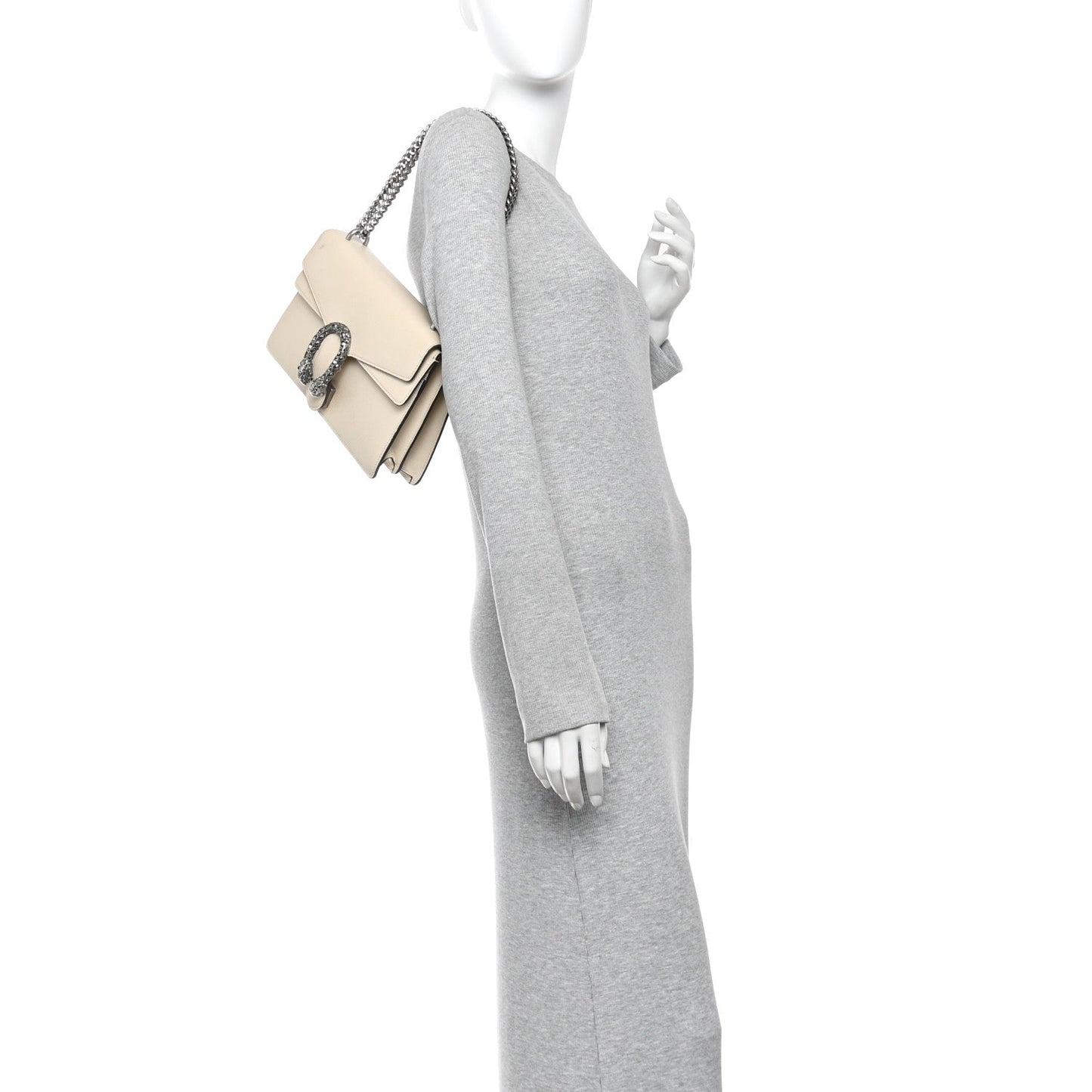 Textured Calfskin Crystal Small Dionysus Shoulder Bag Mystic White
