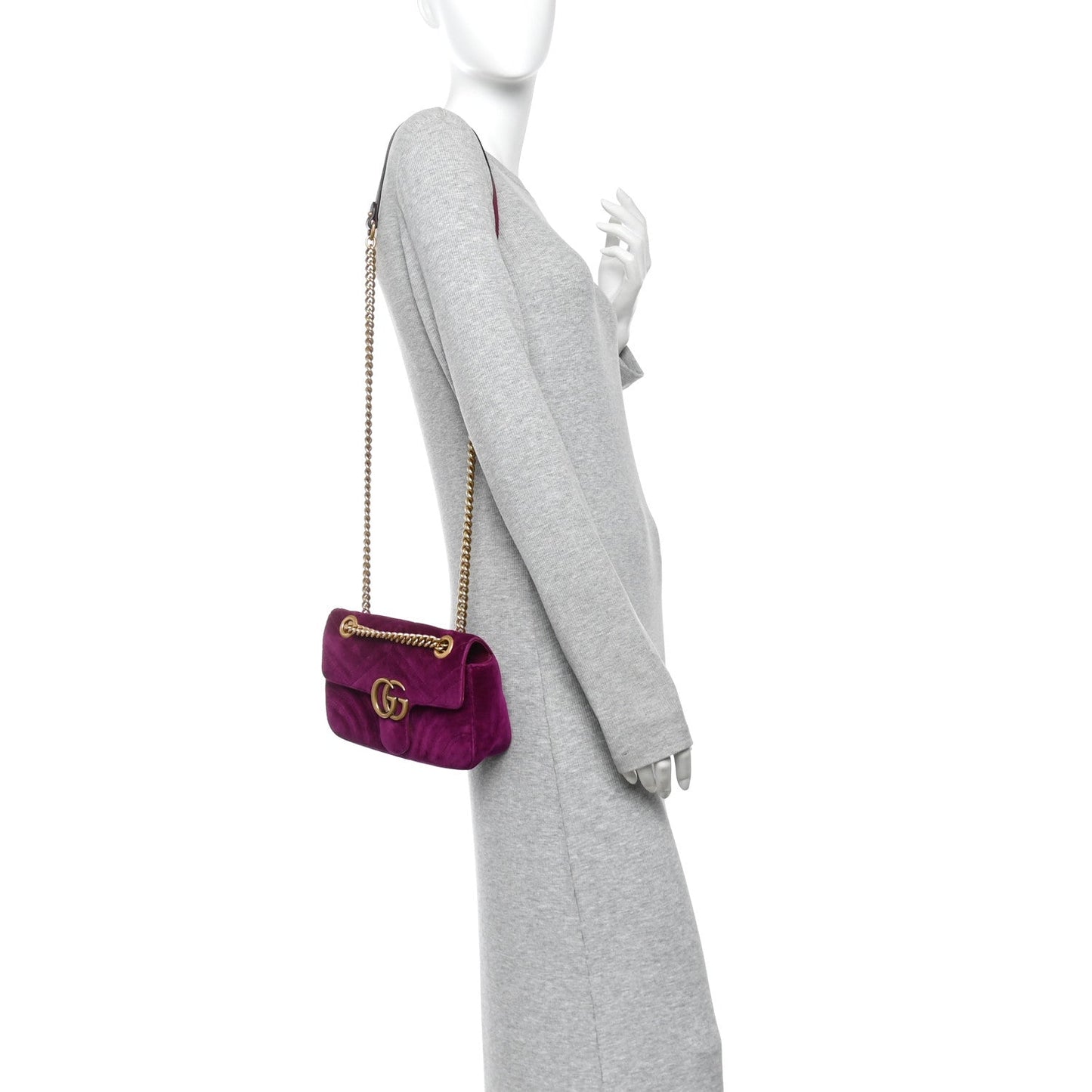 Velvet Matelasse Mini GG Marmont Shoulder Bag Fuchsia Violet Cyclamen