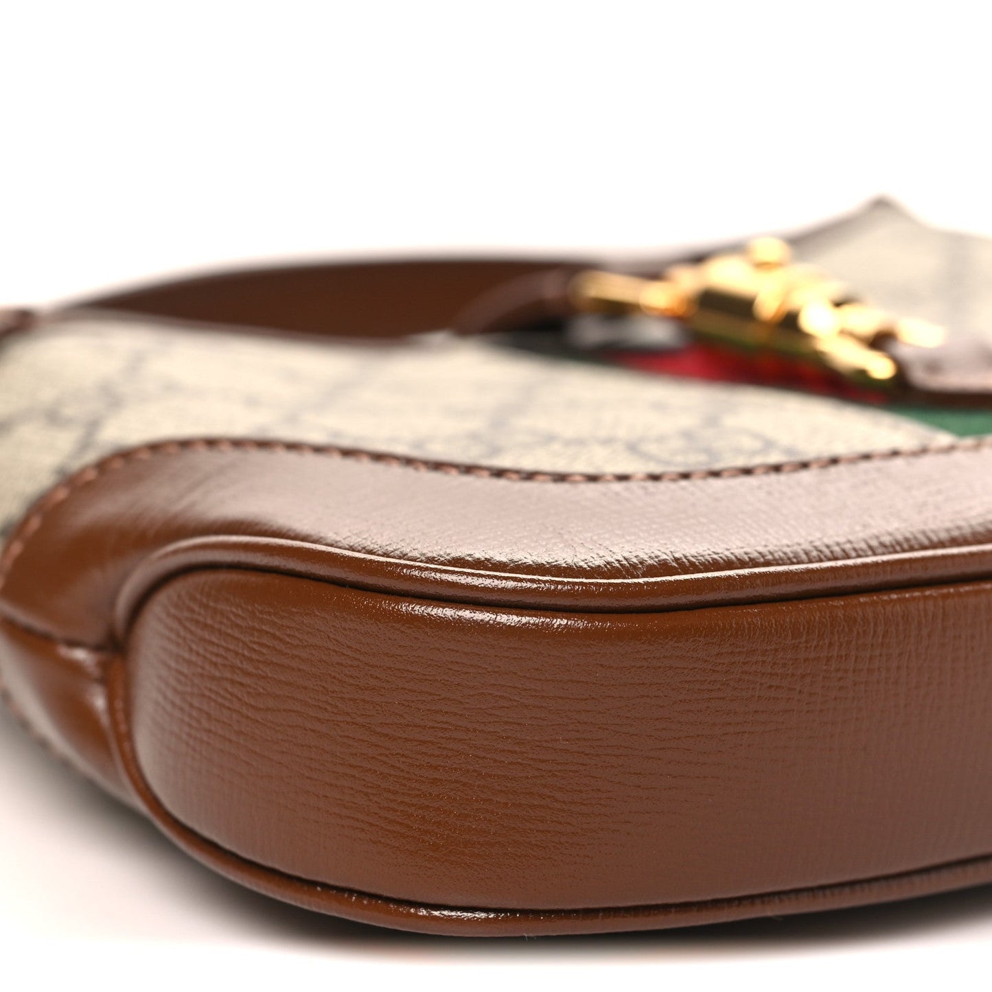 GG Supreme Monogram Azalea Calfskin Web Mini Jackie 1961 Hobo Beige Ebony Brown Sugar