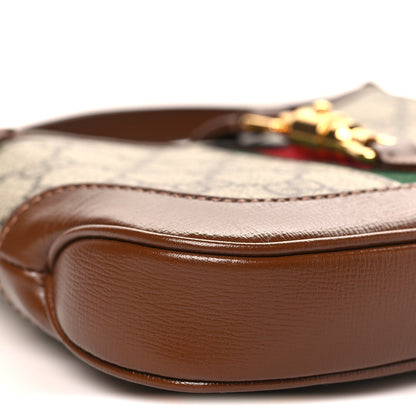 GG Supreme Monogram Azalea Calfskin Web Mini Jackie 1961 Hobo Beige Ebony Brown Sugar